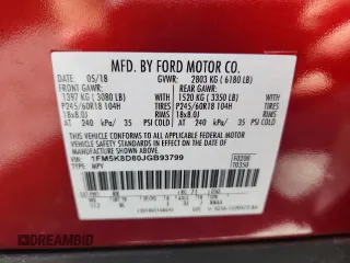 2018 Ford Explorer XLT with VIN 1FM5K8D80JGB93799, listed as a Copart auction lot 62844085 with 87,084 mi miles and Salvage title. Bid and sale history available at DreamBid. Image 14.