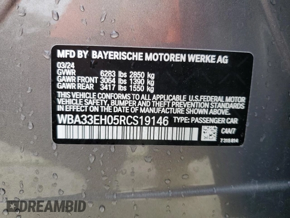 2024 BMW 7 Series 740i xDrive with VIN WBA33EH05RCS19146, listed as a Copart auction lot 45512345 with 22,825 mi miles and Salvage Title. Bid and sale history available at carsss.com. Image 13.