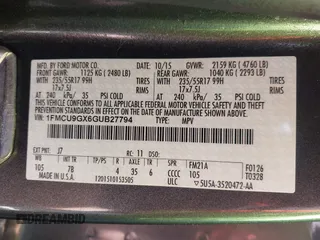 2016 Ford Escape SE с VIN 1FMCU9GX6GUB27794, выставлен на аукционе IAAI как лот 42292204 с пробегом 186 434 миль миль и . История ставок и продаж доступна на DreamBid. Изображение 9.