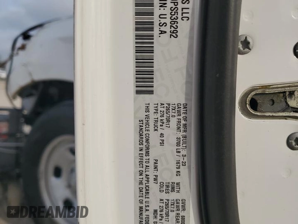2023 Ram 1500 Express with VIN 1C6RR6FT0PS536292, listed as a Copart auction lot 49052305 with 25,487 mi miles and Salvage title. Bid and sale history available at DreamBid. Image 12.