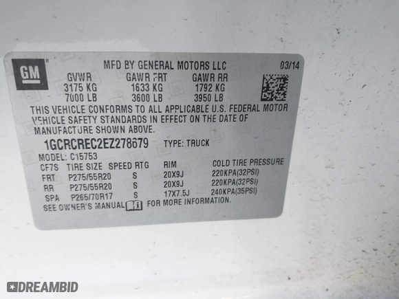 2014 Chevrolet Silverado 1500 LT with VIN 1GCRCREC2EZ278679, listed as a IAAI auction lot 41237424 with 146,932 mi miles. Bid and sale history available at carsss.com. Image 9.