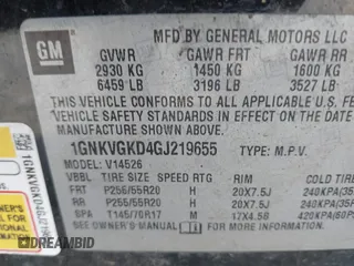 2016 Chevrolet Traverse LT with VIN 1GNKVGKD4GJ219655, listed as a IAAI auction lot 41760886 with Not Provided miles and . Bid and sale history available at DreamBid. Image 9.