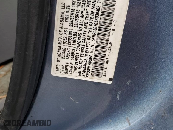 2005 Honda Odyssey EX-L with VIN 5FNRL38705B030402, listed as a Copart auction lot 54888425 with 196,215 mi miles and Clean title. Bid and sale history available at DreamBid. Image 13.
