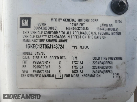2005 GMC Yukon SLT z VIN 1GKEC13T05J143724, wystawiony jako Copart lot #44611845 z przebiegiem 197 183 mil mil oraz Szkoda całkowita • Salvage title. Historia ofert i sprzedaży dostępna na DreamBid. Obrazek 13.