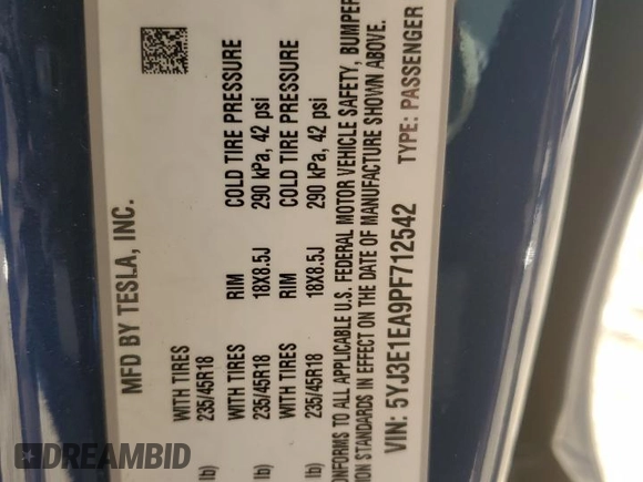 2023 Tesla Model 3 z VIN 5YJ3E1EA9PF712542, wystawiony jako Copart lot #52124295 z przebiegiem 13 154 mil mil oraz Czysty tytuł • Clean title. Historia ofert i sprzedaży dostępna na DreamBid. Obrazek 12.