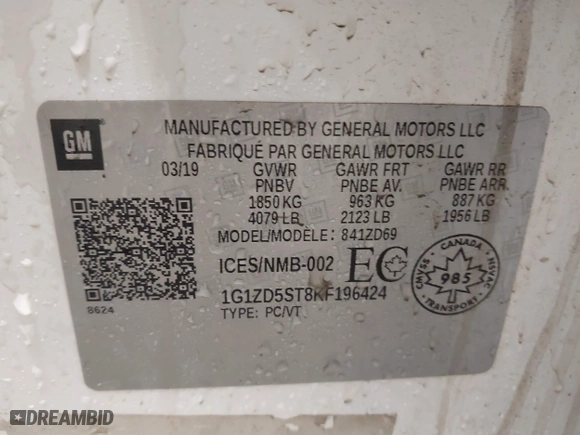 2019 Chevrolet Malibu LT with VIN 1G1ZD5ST8KF196424, listed as a IAAI auction lot 41181038 with 116,735 mi miles. Bid and sale history available at carsss.com. Image 9.
