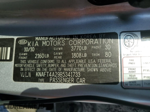 2011 Kia Forte LX with VIN KNAFT4A29B5341733, listed as a Copart auction lot 75127644 with 83,155 mi miles and Salvage Title. Bid and sale history available at carsss.com. Image 12.