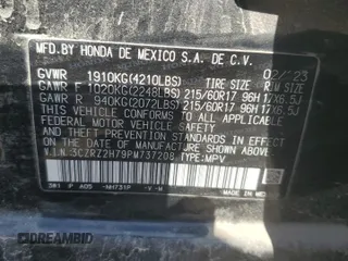 2023 Honda HR-V EX-L with VIN 3CZRZ2H79PM737208, listed as a Copart auction lot 64255655 with 48,130 mi miles and Salvage title. Bid and sale history available at DreamBid. Image 13.