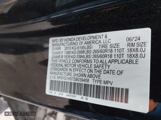 2025 Honda Pilot TrailSport with VIN 5FNYG1H67SB039458, listed as a IAAI auction lot 41549286 with 1 mi miles. Bid and sale history available at carsss.com. Image 9.