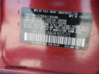 2015 Subaru Impreza z VIN JF1GJAA69FH025371, wystawiony jako Copart lot #58779265 z przebiegiem 61 396 mil mil oraz Szkoda całkowita • Salvage title. Historia ofert i sprzedaży dostępna na DreamBid. Obrazek 13.