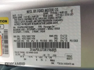 2013 Ford Fusion SE Hybrid with VIN 3FA6P0LU7DR196888, listed as a IAAI auction lot 42156366 with 393,358 mi miles. Bid and sale history available at carsss.com. Image 9.