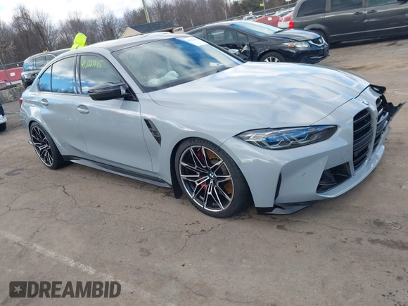 2024 BMW M3 Competition xDrive with VIN WBS43AY00RFS56564, listed as a IAAI auction lot 41222485 with 7,477 mi miles and . Bid and sale history available at DreamBid. Image 1.
