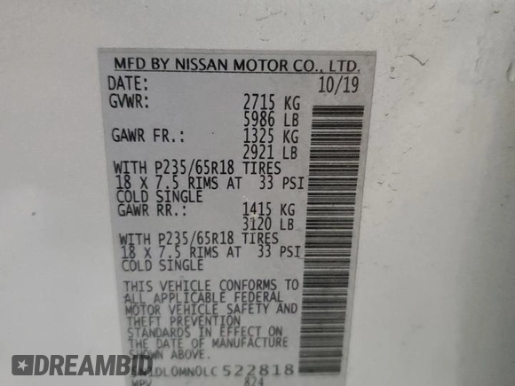 2020 Infiniti QX60 Pure z VIN 5N1DL0MN0LC522818, wystawiony jako Copart lot #45584865 z przebiegiem 100 084 mil mil oraz Szkoda całkowita • Salvage title. Historia ofert i sprzedaży dostępna na DreamBid. Obrazek 14.