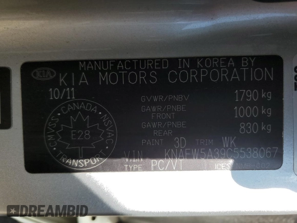 2012 Kia Forte SX с VIN KNAFW5A39C5538067, выставлен на аукционе Copart как лот 57612764 с пробегом 225 120 миль миль и Списание • Salvage title. История ставок и продаж доступна на DreamBid. Изображение 13.
