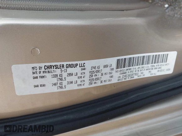 2013 Chrysler Town & Country Touring with VIN 2C4RC1BG3DR778321, listed as a IAAI auction lot 42192636 with 120,064 mi miles and . Bid and sale history available at DreamBid. Image 9.