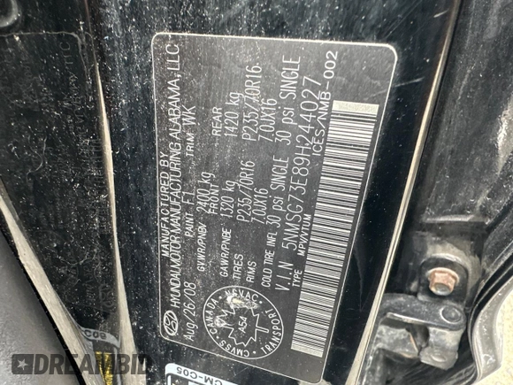 2009 Hyundai Santa Fe GL с VIN 5NMSG73E89H244027, выставлен на аукционе Copart как лот 69469734 с пробегом Не указан миль и Списание • Salvage title. История ставок и продаж доступна на DreamBid. Изображение 12.