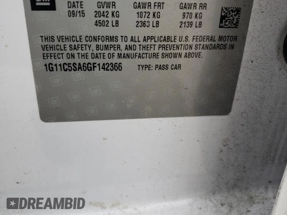2016 Chevrolet Malibu Limited LT with VIN 1G11C5SA6GF142366, listed as a Copart auction lot 70986404 with 108,840 mi miles and Salvage Title. Bid and sale history available at carsss.com. Image 15.