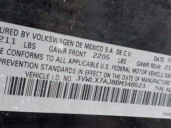 2011 Volkswagen Jetta SEL z VIN 3VWLX7AJ8BM348523, wystawiony jako IAAI lot #42336459 z przebiegiem 178 770 mil mil oraz . Historia ofert i sprzedaży dostępna na DreamBid. Obrazek 9.