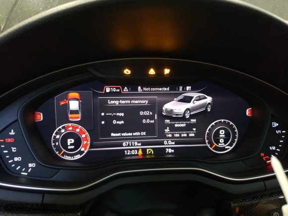 2018 Audi S4 Prestige with VIN WAUC4AF41JA003581, listed as a Copart auction lot 72198554 with 67,119 mi miles and Salvage Title. Bid and sale history available at carsss.com. Image 9.