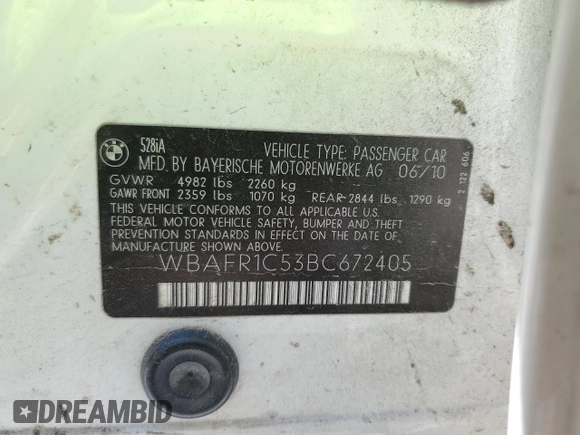 2011 BMW 5 Series 528i with VIN WBAFR1C53BC672405, listed as a Copart auction lot 51293244 with Not Provided miles and Salvage Title. Bid and sale history available at carsss.com. Image 14.