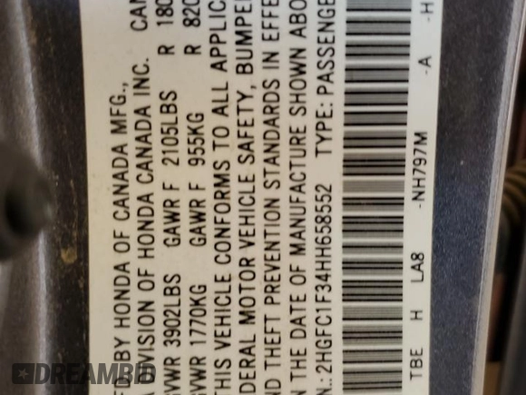 2017 Honda Civic Sedan EX-T with VIN 2HGFC1F34HH658552, listed as a Copart auction lot 52972315 with 94,228 mi miles and Salvage Title. Bid and sale history available at carsss.com. Image 12.