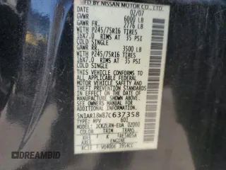 2007 Nissan Pathfinder SE z VIN 5N1AR18W87C637358, wystawiony jako Copart lot #61691545 z przebiegiem 97 134 mil mil oraz Czysty tytuł • Clean title. Historia ofert i sprzedaży dostępna na DreamBid. Obrazek 13.
