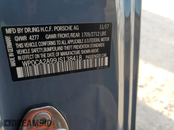 2018 Porsche 911 991 Carrera with VIN WP0CA2A99JS138418, listed as a Copart auction lot 80159034 with 26,777 mi miles and Salvage Title. Bid and sale history available at carsss.com. Image 13.
