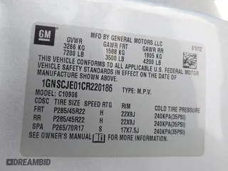 2012 Chevrolet Suburban LT with VIN 1GNSCJE01CR220186, listed as a IAAI auction lot 41476520 with 117,714 mi miles. Bid and sale history available at carsss.com. Image 9.