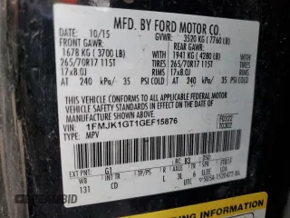 2016 Ford Expedition Max XL z VIN 1FMJK1GT1GEF15876, wystawiony jako Copart lot #52551725 z przebiegiem 117 103 mil mil oraz Szkoda całkowita • Salvage title. Historia ofert i sprzedaży dostępna na DreamBid. Obrazek 13.