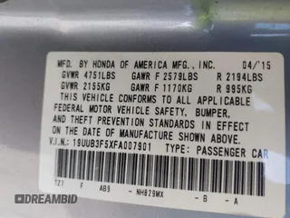 2015 Acura TLX V6 Tech with VIN 19UUB3F5XFA007901, listed as a IAAI auction lot 41477974 with 1 mi miles. Bid and sale history available at carsss.com. Image 9.