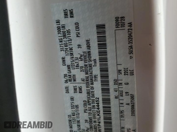 2020 Ford F-150 z VIN 1FTEW1P41LKE44452, wystawiony jako Copart lot #50331135 z przebiegiem 116 958 mil mil oraz Nie do naprawy • Non repairable. Historia ofert i sprzedaży dostępna na DreamBid. Obrazek 13.