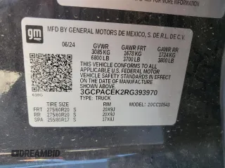 2024 Chevrolet Silverado 1500 LT with VIN 3GCPACEK2RG393970, listed as a Copart auction lot 68469884 with Not Provided miles and Salvage Title. Bid and sale history available at DreamBid. Image 14.