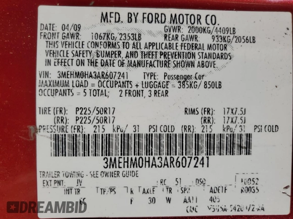 2010 Mercury Milan z VIN 3MEHM0HA3AR607241, wystawiony jako Copart lot #61225435 z przebiegiem 111 038 mil mil oraz Szkoda całkowita • Salvage title. Historia ofert i sprzedaży dostępna na DreamBid. Obrazek 12.