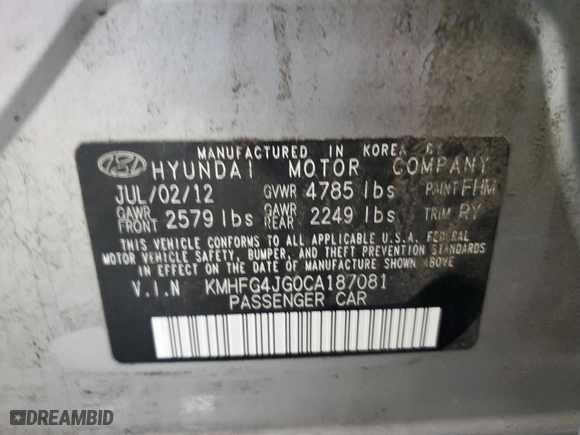 2012 Hyundai Azera with VIN KMHFG4JG0CA187081, listed as a Copart auction lot 73174844 with 137,080 mi miles and Salvage Title. Bid and sale history available at carsss.com. Image 14.