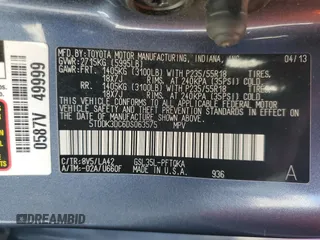 2013 Toyota Sienna XLE с VIN 5TDDK3DC6DS063575, выставлен на аукционе Copart как лот 52725185 с пробегом 125 707 миль миль и Списание • Salvage title. История ставок и продаж доступна на DreamBid. Изображение 13.