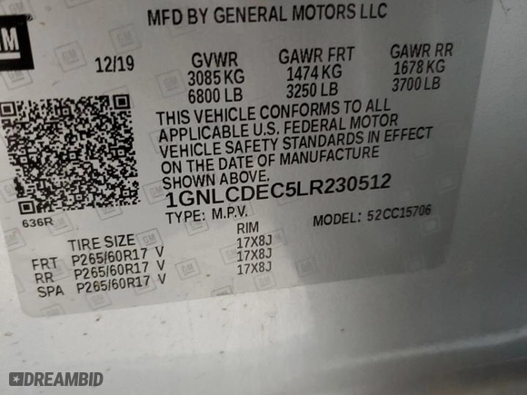 2020 Chevrolet Tahoe Commercial with VIN 1GNLCDEC5LR230512, listed as a Copart auction lot 48422295 with 0 mi miles and Salvage Title. Bid and sale history available at carsss.com. Image 14.
