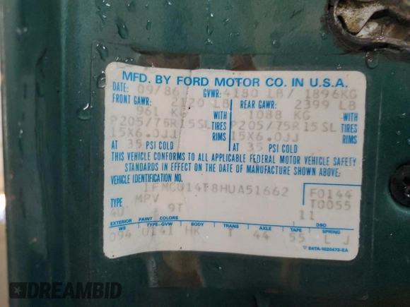 1987 Ford Bronco z VIN 1FMCU14T8HUA51662, wystawiony jako Copart lot #74972024 z przebiegiem 26 362 mil mil oraz Szkoda całkowita • Salvage title. Historia ofert i sprzedaży dostępna na DreamBid. Obrazek 14.
