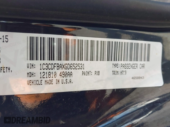 2016 Dodge Dart SXT with VIN 1C3CDFBAXGD652531, listed as a IAAI auction lot 42109243 with 167,424 mi miles and . Bid and sale history available at carsss.com. Image 9.