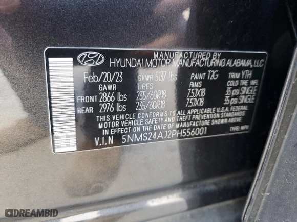2023 Hyundai Santa Fe SEL with VIN 5NMS24AJ2PH556001, listed as a Copart auction lot 53758845 with 78,838 mi miles and Clean Title. Bid and sale history available at carsss.com. Image 13.