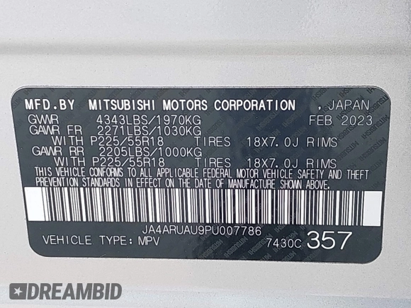 2023 Mitsubishi Outlander ES z VIN JA4ARUAU9PU007786, wystawiony jako IAAI lot #42343050 z przebiegiem 27 507 mil mil oraz . Historia ofert i sprzedaży dostępna na DreamBid. Obrazek 9.