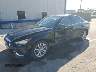 2018 Infiniti Q50 2.0t LUXE with VIN JN1CV7AP7JM240551, listed as a Copart auction lot 46914275 with 97,131 mi miles and Salvage Title. Bid and sale history available at carsss.com. Image 1.
