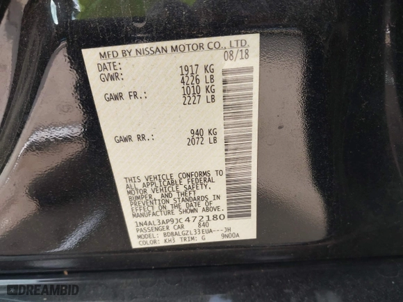 2018 Nissan Altima 2.5 SL with VIN 1N4AL3AP9JC472180, listed as a IAAI auction lot 41498291 with 67,852 mi miles. Bid and sale history available at carsss.com. Image 9.