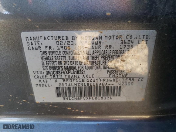 2023 Nissan Versa SR with VIN 3N1CN8FVXPL818321, listed as a Copart auction lot 86845894 with 17,269 mi miles and Salvage Title. Bid and sale history available at carsss.com. Image 15.