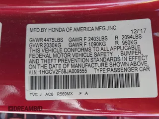 2018 Honda Accord EX-L with VIN 1HGCV2F58JA009555, listed as a IAAI auction lot 42128596 with 94,399 mi miles and . Bid and sale history available at DreamBid. Image 9.