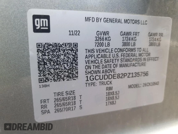 2023 Chevrolet Silverado 1500 LT with VIN 1GCUDDE82PZ135756, listed as a Copart auction lot 81375824 with 70,932 mi miles and Salvage Title. Bid and sale history available at carsss.com. Image 12.