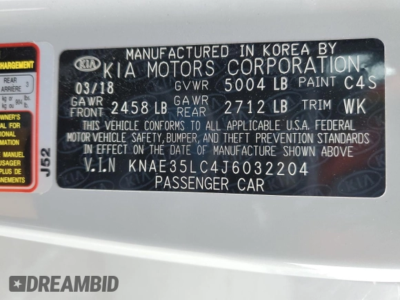2018 Kia Stinger GT with VIN KNAE35LC4J6032204, listed as a Copart auction lot 48251235 with 58,687 mi miles and Salvage Title. Bid and sale history available at carsss.com. Image 12.