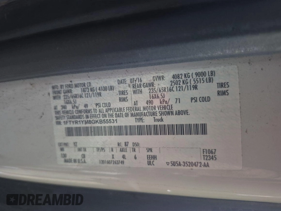 2016 Ford Transit Cargo с VIN 1FTYR1YM8GKB55531, выставлен на аукционе IAAI как лот 42740679 с пробегом 86 216 миль миль и . История ставок и продаж доступна на DreamBid. Изображение 1.