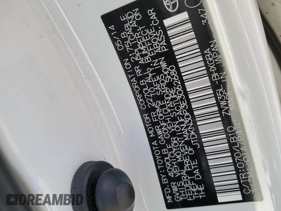 2014 Toyota Prius with VIN JTDKN3DP3E3062680, listed as a Copart auction lot 58554345 with 83,579 mi miles and Salvage title. Bid and sale history available at DreamBid. Image 12.