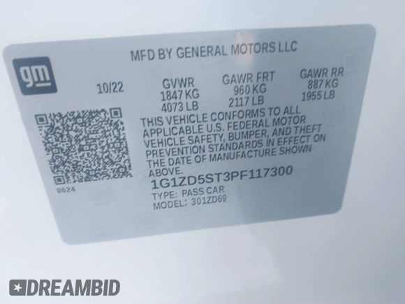 2023 Chevrolet Malibu LT with VIN 1G1ZD5ST3PF117300, listed as a IAAI auction lot 41424658 with 27,465 mi miles and . Bid and sale history available at DreamBid. Image 9.