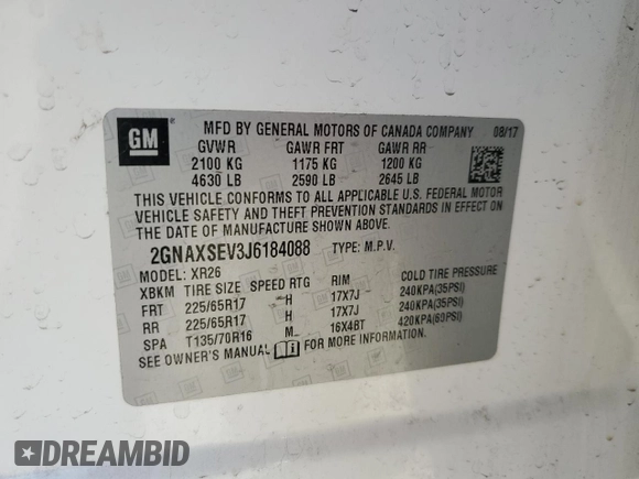 2018 Chevrolet Equinox LT with VIN 2GNAXSEV3J6184088, listed as a Copart auction lot 50328175 with 129,900 mi miles and Salvage Title. Bid and sale history available at carsss.com. Image 15.